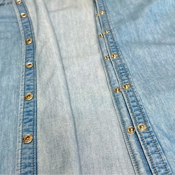 NEW YORK & COMPANY Long Sleeve Snap Button Chambray Denim Shirt Dress Size L - Picture 10 of 16